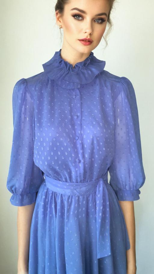 Vintage 80s Blouson Dress Blue