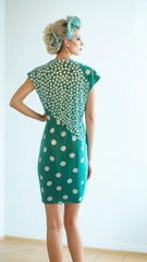 Vintage Green Polka Dot 80s Dress New Wave