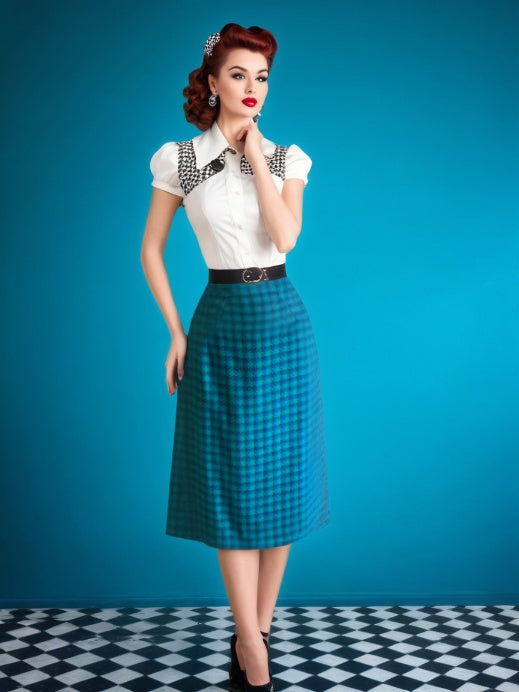 1950s Style Vintage Pencil Skirt Wool Houndstooth