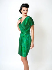 Vintage 50s Rockabilly Dress Green Silk Couture