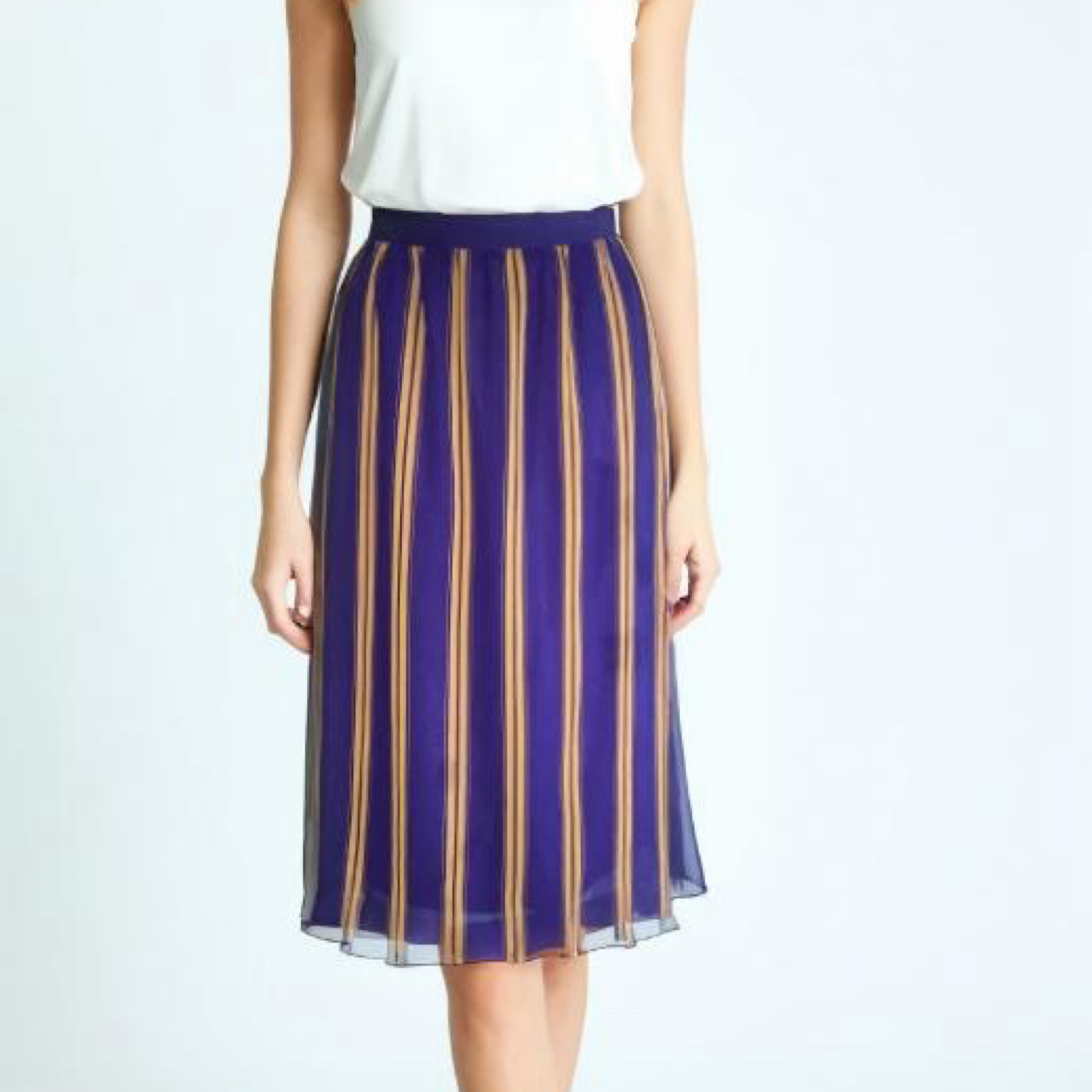 Vintage 80s Chiffon Skirt Purple Striped