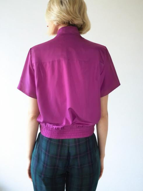 Vintage 80s Blouse Pink Short Sleeve