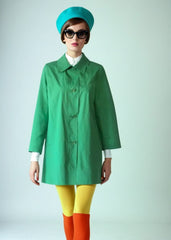 Vintage Mod Trench Coat Green Raincoat