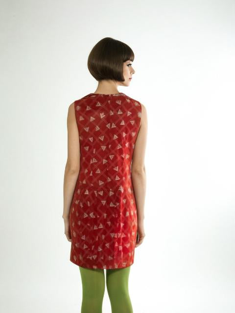 60s Vintage Red Geometric Dress Sleeveless