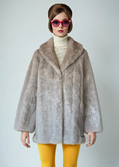 Vintage 60s Mod Faux Fur Coat Silver Grey