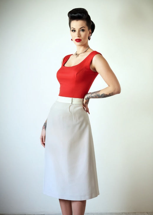 Pin Up 50s Vintage Rockabilly Straight Skirt White