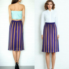 Vintage 80s Chiffon Skirt Purple Striped