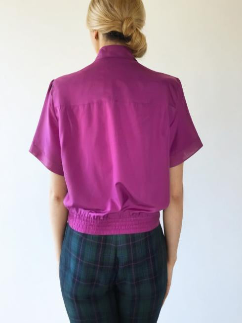 Vintage 80s Blouse Pink Short Sleeve