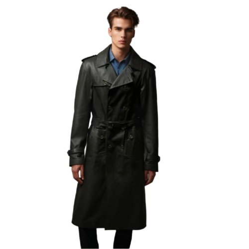 Vintage Y2K Versace Leather Look Trench Coat Black