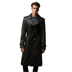 Vintage Y2K Versace Leather Look Trench Coat Black