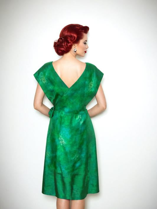 Vintage 50s Rockabilly Dress Green Silk Couture