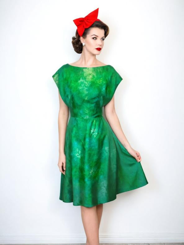 Vintage 50s Rockabilly Dress Green Silk Couture