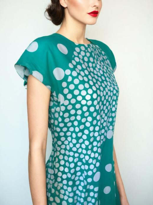 Vintage Green Polka Dot 80s Dress New Wave