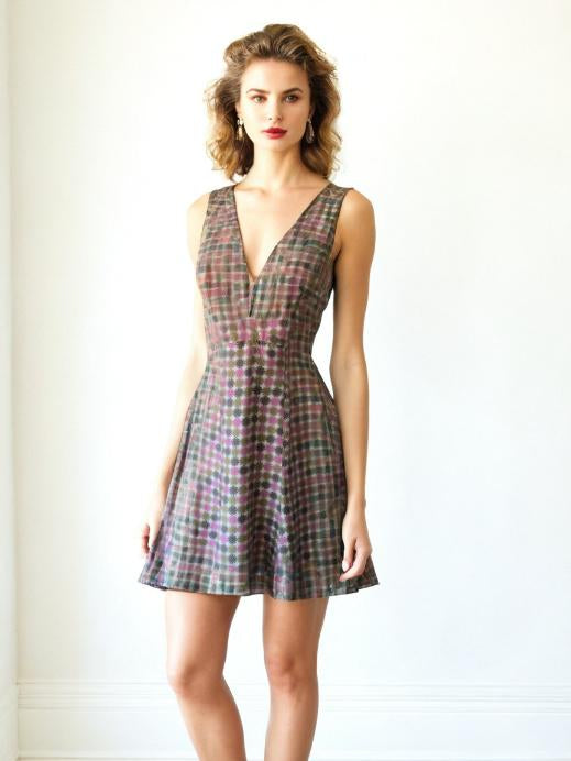 80s Vintage Silk Fit Flare Dress Geometric