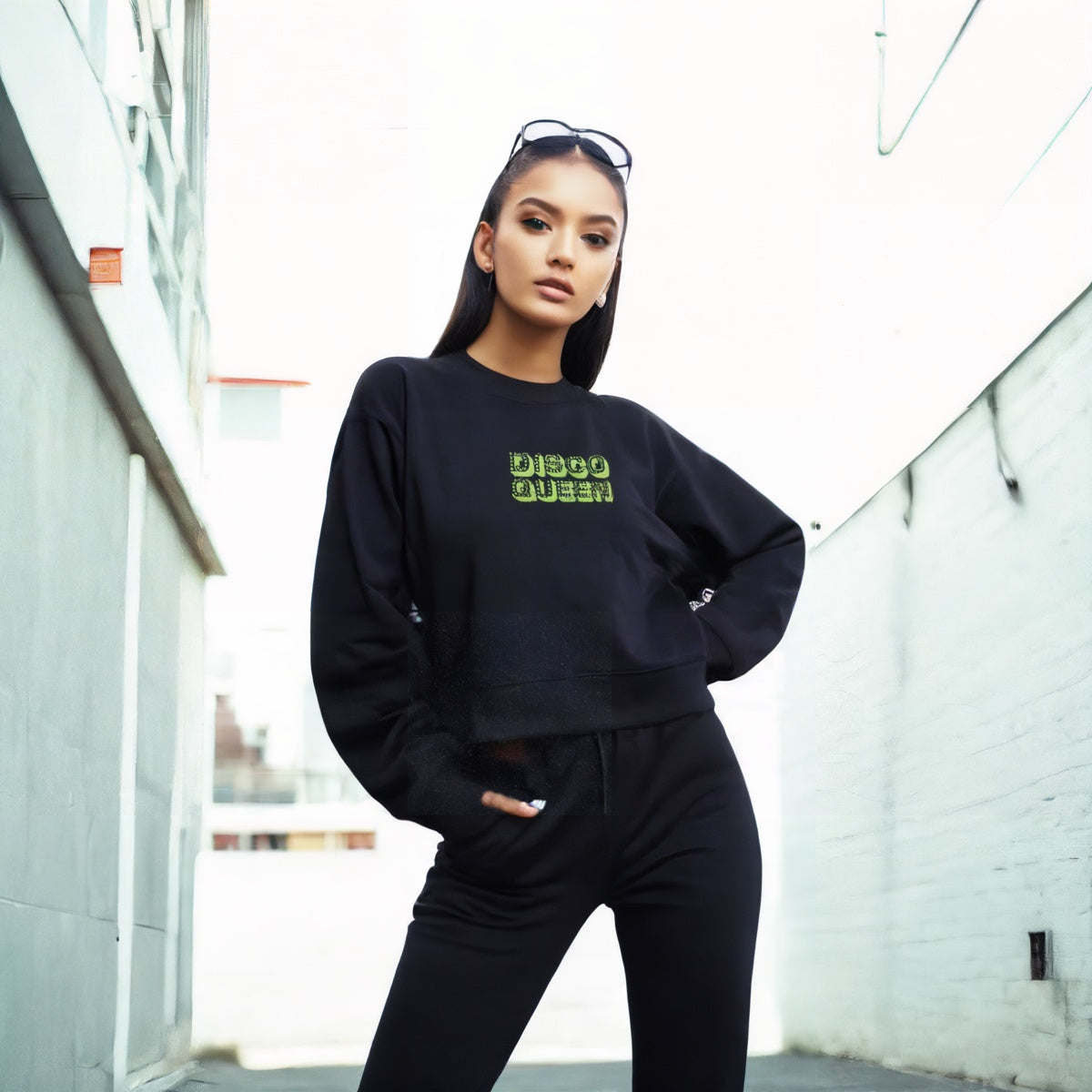 Disco Queen Graphic Cropped Organic Sweatshirt