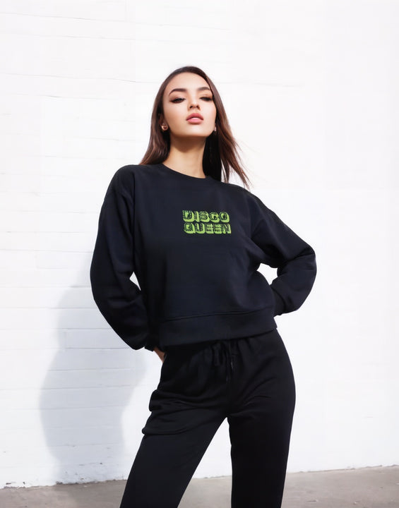 Disco Queen Graphic Cropped Organic Sweatshirt