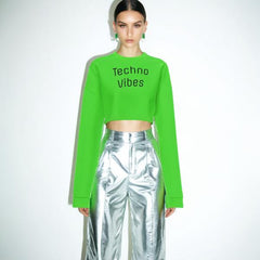 90s Style Techno Vibes Cropped Sweatshirt