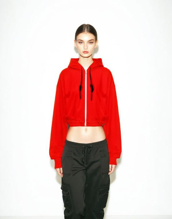 Cropped Full Zip Hoodie Red