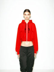 Cropped Full Zip Hoodie Red