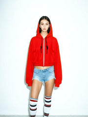 Cropped Full Zip Hoodie Red