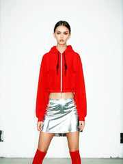 Cropped Full Zip Hoodie Red