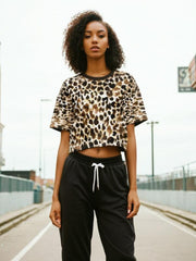 Leopard Print Cropped Short T Shirt