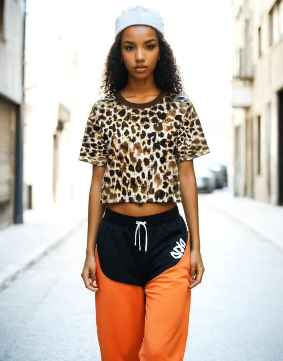 Leopard Print Cropped Short T Shirt