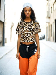 Leopard Print Cropped Short T Shirt