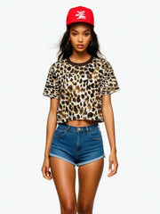 Leopard Print Cropped Short T Shirt