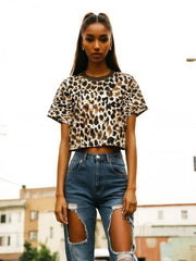 Leopard Print Cropped Short T Shirt