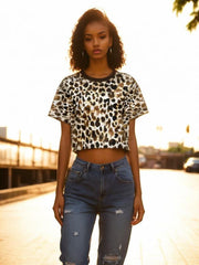 Leopard Print Cropped Short T Shirt