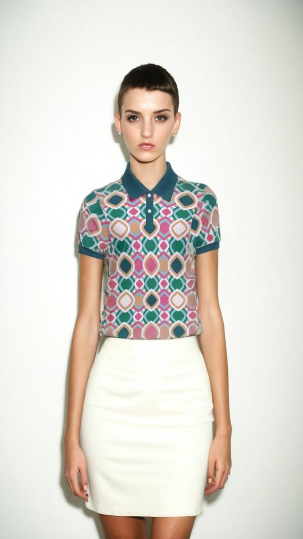 Mod Ska Style Geometric Slim Fit Polo Top