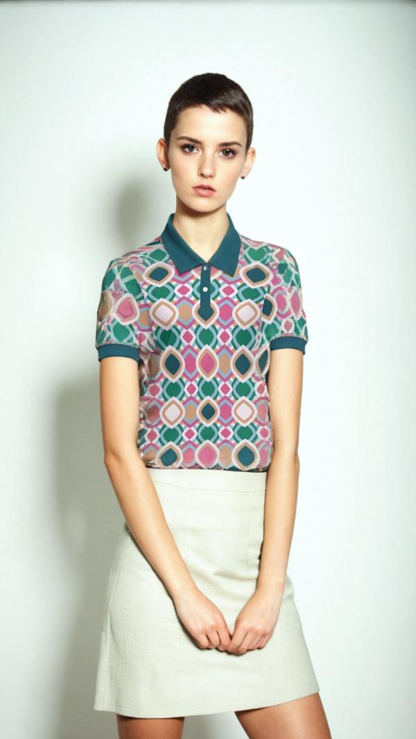 Mod Ska Style Geometric Slim Fit Polo Top