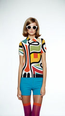 60s Style Geometric Polo Top Recycled