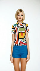 60s Style Geometric Polo Top Recycled