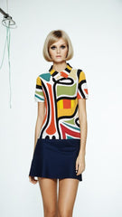 60s Style Geometric Polo Top Recycled