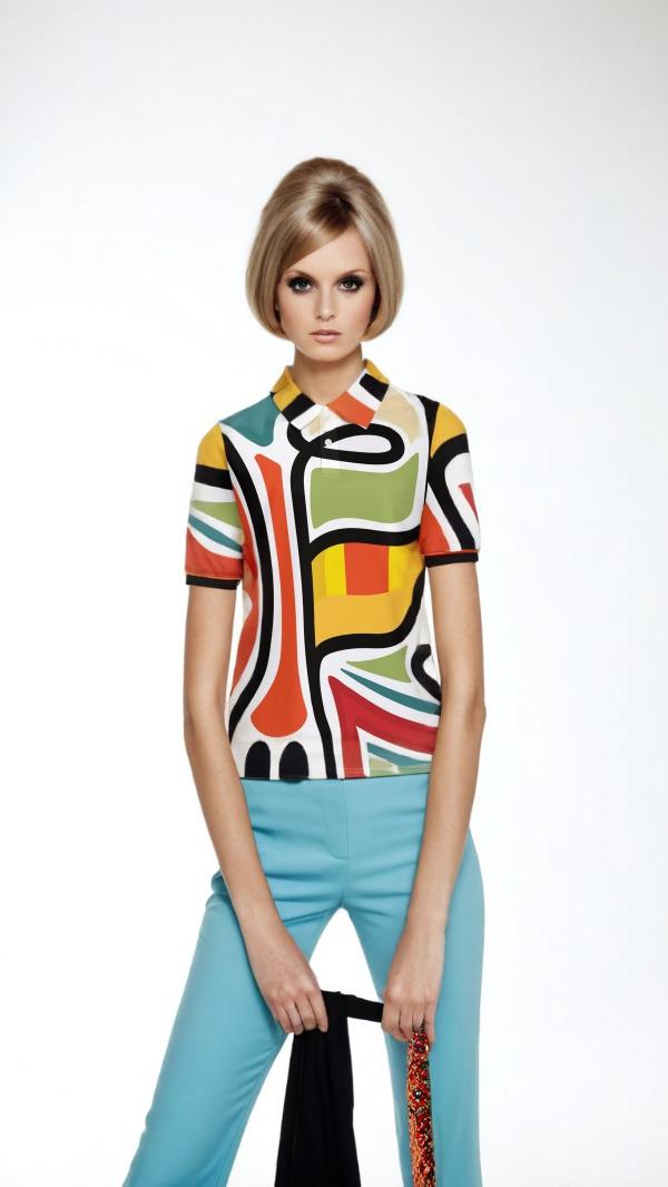 60s Style Geometric Polo Top Recycled