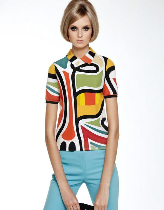 60s Style Geometric Polo Top Recycled