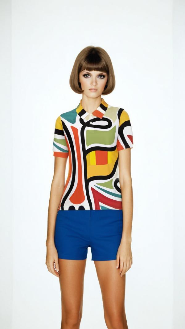 60s Style Geometric Polo Top Recycled