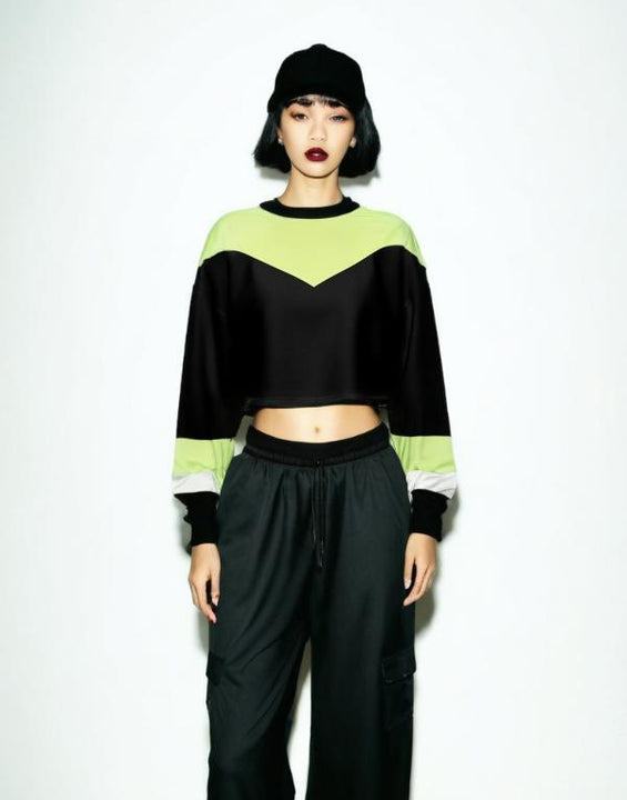 90s Retro Techno Cropped Sweatshirt