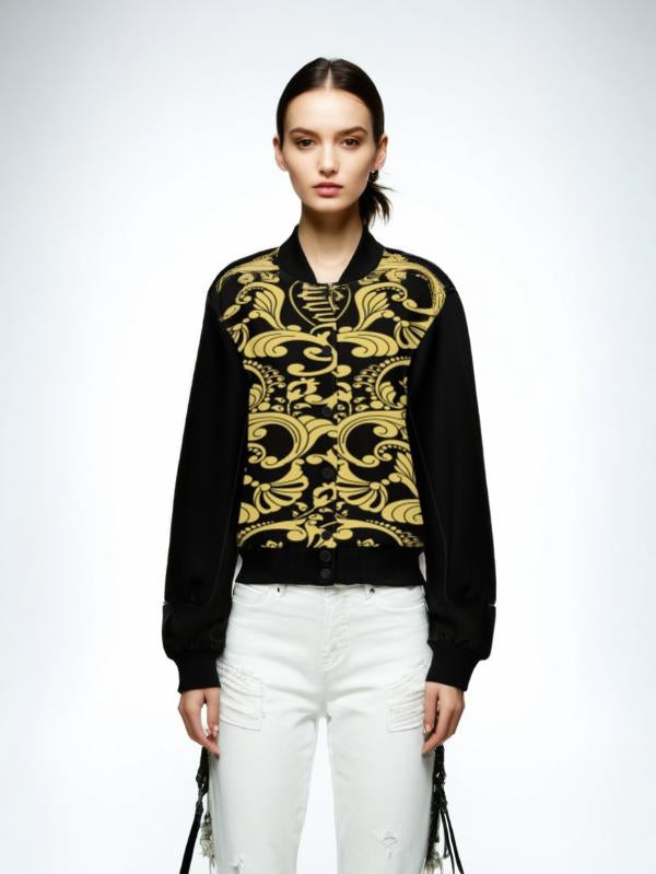 Graphic Bomber Jacket Black Gold