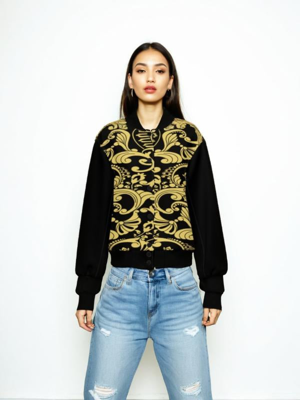 Graphic Bomber Jacket Black Gold