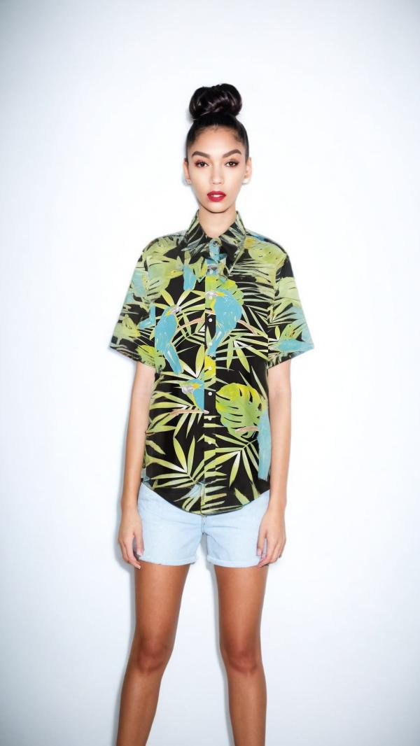 Unisex Retro Hawaiian Green Short Sleeve Shirt