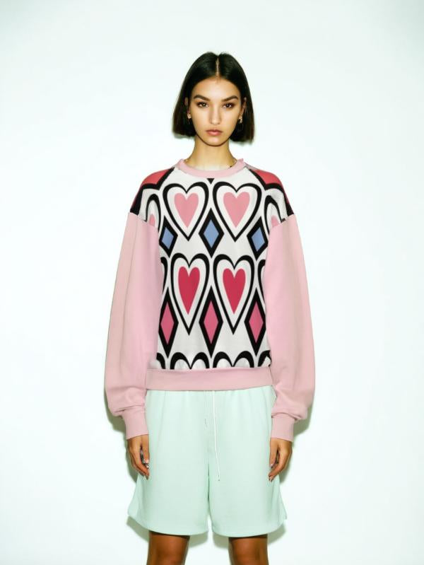 Love Hearts Relaxed Crewneck Sweatshirt Pink