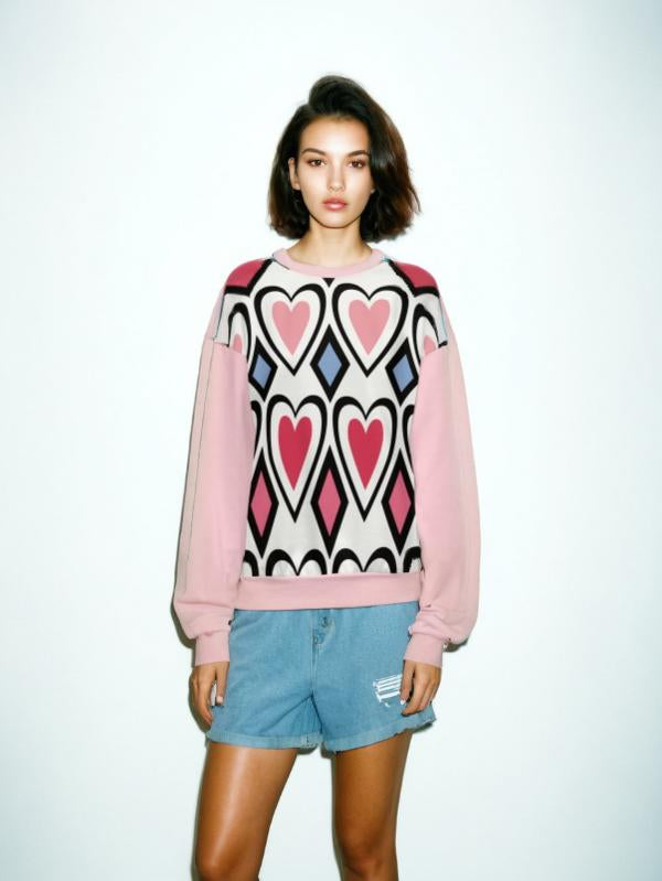 Love Hearts Relaxed Crewneck Sweatshirt Pink