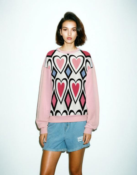 Love Hearts Relaxed Crewneck Sweatshirt Pink