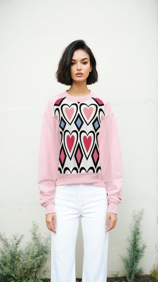 Love Hearts Relaxed Crewneck Sweatshirt Pink