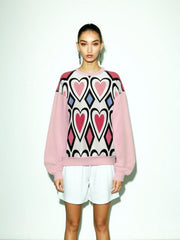 Love Hearts Relaxed Crewneck Sweatshirt Pink