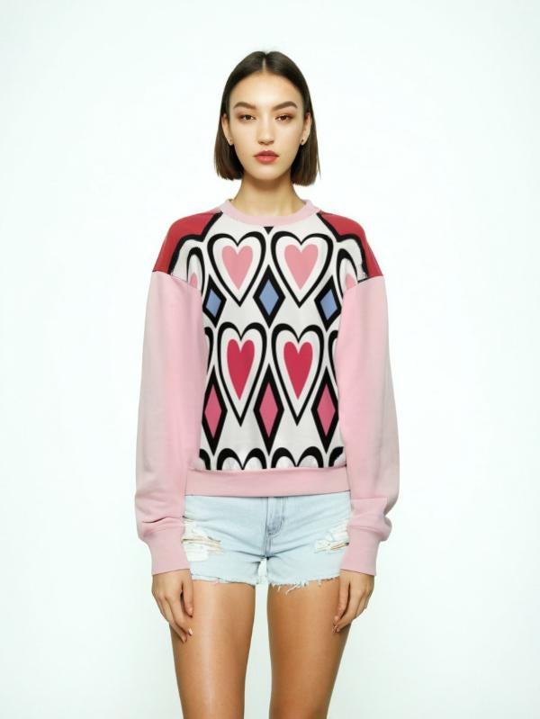 Love Hearts Relaxed Crewneck Sweatshirt Pink