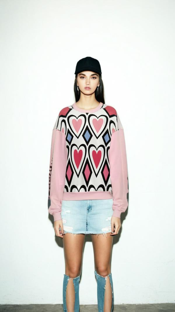 Love Hearts Relaxed Crewneck Sweatshirt Pink